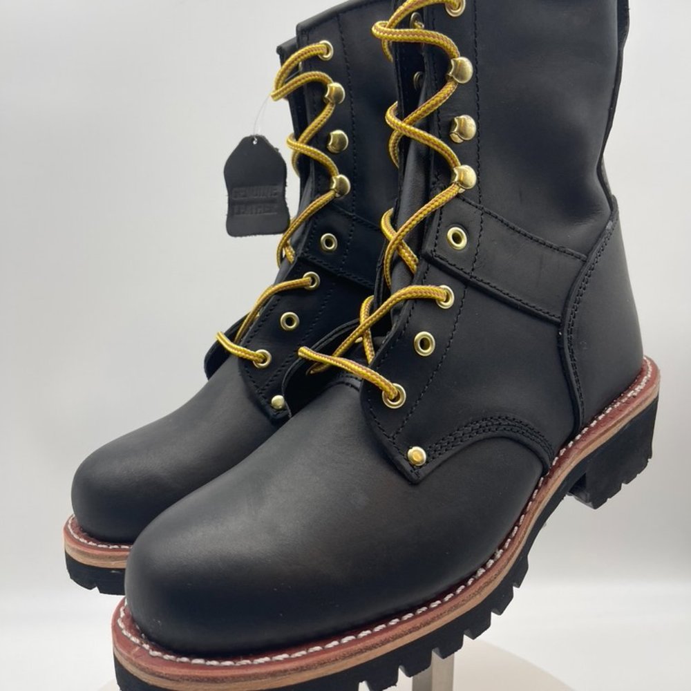 Tree Climbing Riding Black Logger Men’s Leather Upper Boots soft toe